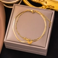 Double-layered gold titanium heart anklet with love pendant in a beige gift box - B57 Double Layer Heart