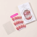 Faux ongles French roses avec nœuds et cœurs incluant colle et lime en boîte - Style nœud papillon cœur rose français (XD-93-34)
