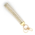 Handmade woven wristlet keychain in white and gold with metallic studs and spring clasp - White