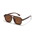 Vintage pilot TR90 polarized sunglasses with brown frame and double bridge design - Frosted Brown