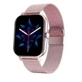 Square rose gold smartwatch with Milanese mesh strap showing analog dial and calendar - Single Steel Strap / Pink