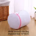 White sandwich mesh bra laundry bag with pink zipper for protection, 15x16cm size - White Sandwich Mesh Bra Bag