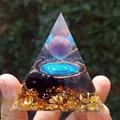 Handmade Orgone pyramid with amethyst sphere, blue totem, and obsidian crystal base - QK14 Blue Eye / 6cm