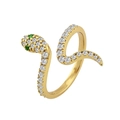 Elegant 18k gold plated 925 silver snake ring with green stone eyes and clear zircon stones - Style 17/925 Silver Snake Open Ring