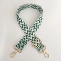 Adjustable wide shoulder strap with green and white wave pattern and gold metal hooks - A8 Green