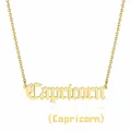 Detailed view of gold Capricorn pendant with gothic lettering on a stainless steel chain - Capricorn (Gold)