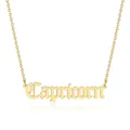 Detailed view of gold Capricorn pendant with gothic lettering on a stainless steel chain - Capricorn (Gold)