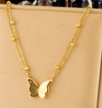 Double-layer gold stainless steel butterfly necklace with decorative beads for women - Double Layer Butterfly Necklace (81378) / Gold