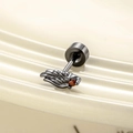 Cool gothic style black metal wing ear stud with a vibrant red gemstone inlay - Black Red Stone Left (Single)