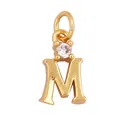 Gold plated copper letter M pendant featuring a clear cubic zirconia stud and round bail - Single Stone Letter M