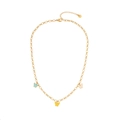 Gold Figaro chain necklace featuring three colorful butterfly enamel charms with S925 clasp - Three-Color Butterfly Gold Figaro Chain Necklace (1#项链)