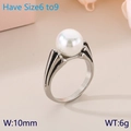 Silver stainless steel ring featuring a large white pearl with striped wing design - Steel Style (KR111445-GC)