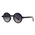 Chic round chunky black sunglasses with grey gradient lenses and gold rivet accents - Black Frame Double Grey Tortoise