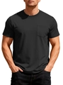 Lockeres schwarzes Herren-T-Shirt aus Waffelstrick mit Brusttasche und Rundhalsausschnitt - S / Schwarz