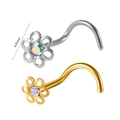 Nasenstecker in Blumenform in Gold und Silber mit Kristallmitte und S-förmigem Stab - Goldfarbe Blume Mit AB Zirkonia / 0.8x7mm