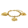 18K vergoldetes Edelstahlarmband mit Herz- und Sonnenanhängern auf weißem Hintergrund - O-Kette Sonnenanhänger Armband / Gold