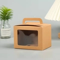 Kraft paper cake gift box with handle and clear window for bakery packaging - Kraft Color