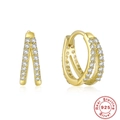 Orecchini a cerchio in argento 925 a forma di V con doppia fila di zirconi brillanti - Huggie Geometrico Zirconia Doppia Fila / Oro-Zircone Bianco