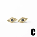 Classic gold evil eye stud earrings with sparkling blue and white zircon stones - Style C-Eye