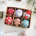 Handmade wool felt Christmas tree ornaments set of 6 in a gift kraft paper box - 3D Snowman 6Pcs Set Diameter 5cm
