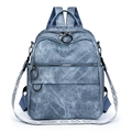 Mochila de viaje vintage de gran capacidad en tela denim azul con correas tejidas - Azul