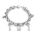 Dubbellaagse zilveren titanium stalen armband met kogelketting en hangslot-sleutel - Plat Hangslot (KB144869-Z) / Zilver