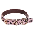 Pink leopard print faux fur dog collar with gold metal buckle and sturdy D-ring - 25-38M / Choker Necklace / Pink