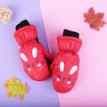 Red waterproof winter mittens for kids with cute rabbit print and elastic cuffs - One Size / Red Rabbit / 3-6 Years