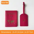 Rose red PU leather travel set with passport holder and matching luggage tag - Passport Holder + Luggage Tag / Rose Red Zirconia Set