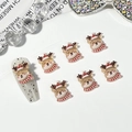 7pcs set of cute resin reindeer nail charms with red hats for Christmas DIY manicure - #2 Christmas Reindeer