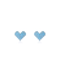 Pendientes de corazón de píxel en plata S925 con incrustaciones de turquesa azul - Plata 925