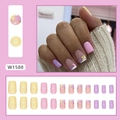 French floral press-on nails set in pastel purple, pink and yellow with model W1588 - W1588 Sweet Color French