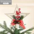 Sparkling white glitter star tree topper with red berries and pine cones, 18x18cm size - 18CM Glitter Tree Star With Berries and Cones