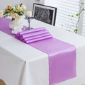 Elegant purple satin table runner with a smooth glossy finish for wedding decor - 30x275cm / Pink Purple
