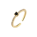 Minimalist gold adjustable ring with black round stone and micro-paved white zircons - Adjustable Open / Gold Black Zirconia