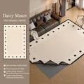 Washable chenille area rug in cream white with black border for living room and bedroom - Removable And Washable Chenille-darcy Estate