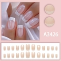 Classic white French tip press-on nails with nude base and glossy finish, 24 pieces set - French Minimalist Style (A3426)