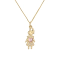 Gold-plated girl pendant necklace featuring a pink heart stone and crystal skirt - Girl with Braids