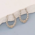 Silver twist texture stainless steel hoop earrings with a modern geometric minimalist design - Silver Style K7-56