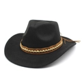 Classic black felt cowboy hat with brown leather band and tassels for outdoor wear - M(56-58cm) / Black