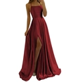 Elegantes weinrotes Satinkleid mit Neckholder-Design und einem hohen seitlichen Schlitz - S (US 2) / Burgunderrot