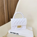 Mini white jelly crossbody bag with quilted PVC texture and pearl top handle decoration - White