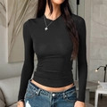 Slim fit long sleeve black Y2K style T-shirt for women in solid minimalist design - S / Black