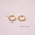 Detailed view of 12mm 14K gold-plated hoops with micro-set zircons and dimensions - White Rhinestone (2*12mm)