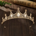 Detail of vintage gold crown headband with sparkling champagne and clear rhinestones - Coffee Base Coffee Zirconia