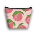Pink zippered fruit makeup bag featuring hand-drawn peach pattern and peach text - Peach Text