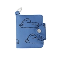 Detail of blue floral canvas earphone pouch featuring a cute rabbit print and buckle - Blue Rabbit