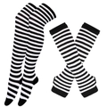 Cosplay striped socks and arm warmer set in black and white stripes for Halloween outfits - One Size / White and Black Stripes