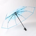 Transparent folding umbrella with blue cherry blossom patterns and a black handle - Automatic Sakura Blue