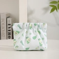 Mini waterproof avocado print lipstick pouch with squeeze closure in white fabric - Drawstring Style / Avocado